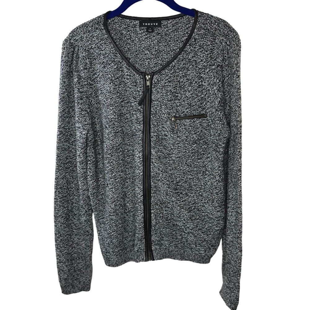 Trouve Heathered Gray Black Silver Full Zip Cardigan Sweater Size Small